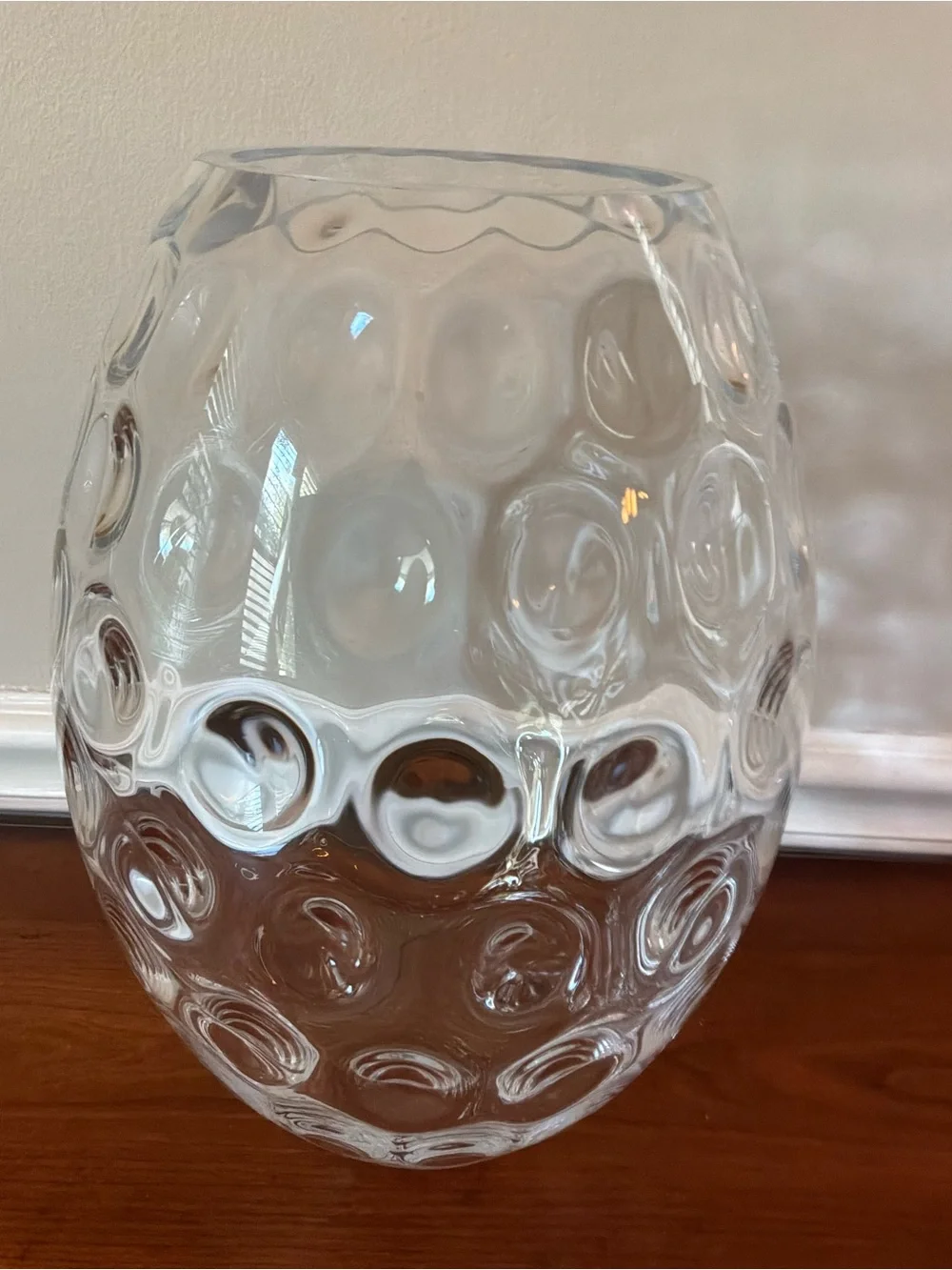 Vintage Bohemian Clear Textured Bubble Glass Large Vase